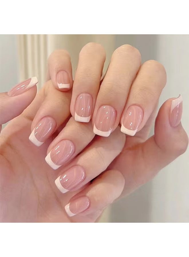 French Tip Press On Nails, Package Soft Gel French Fake Nails Short, Salon-Quality Press On Nails, Seamless Glue-On Nails For Woman Nail Art Manicure - view 3